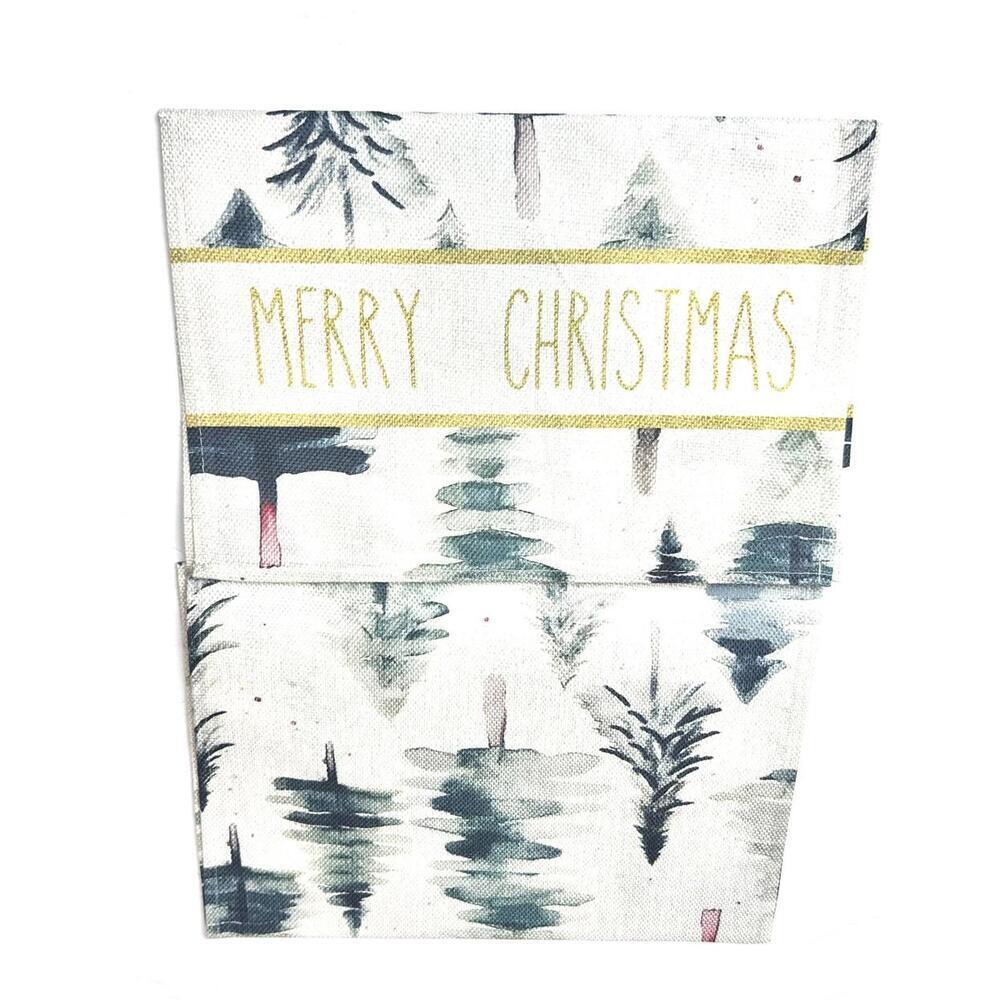 Merry Christmas Table Runner - Trees Themed Green/White - 73 in x 13.25in